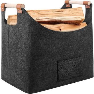 OEM Cesta Plegable Para Le&ntilde;a - Xl - Fieltro Extragrueso Y Asa Reforzada, Se Puede Usar Como Cesta De La Compra, Para Peri&oacute;dicos O Le&ntilde;a, Etiqueta Gris Oscu