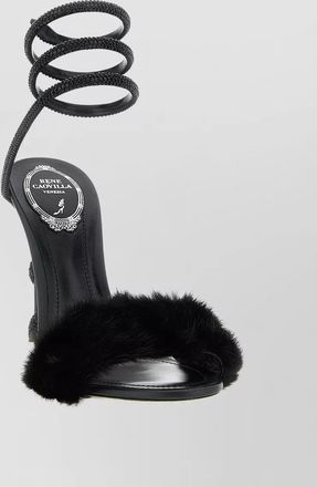 Rene Caovilla leather crystal embellished fur strap sandals