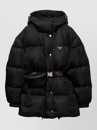Prada hooded quilted jacket belt and pouch