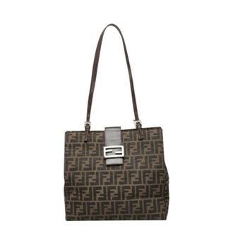 Fendi Zucca Brown Canvas Leather Shoulder Bag Tote Bag (Pre-Owned)