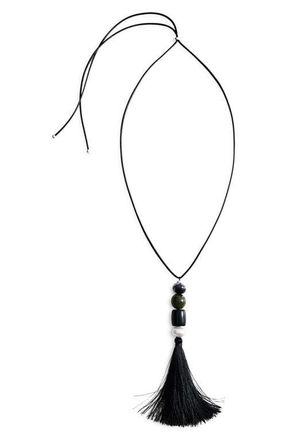 Mango Fringe Bead Necklace in Silver at Nordstrom