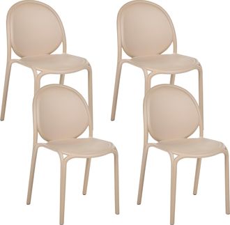 Beliani Conjunto De 4 Sillas De Jard&iacute;n De Pl&aacute;stico Para Interior Y Exterior Sin Reposabrazos Cl&aacute;sicas Beige Brugnello