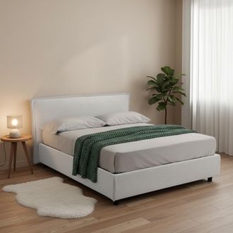 Dmora Cama Matrimonial Bruzolo, Incluye Colch&oacute;n, Desenfundable, Hecha En Italia, Con Almacenamiento, Blanco
