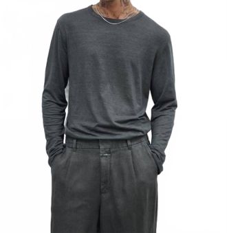 Closed Long Sleeve Linen T-Shirt In Pepper Gray