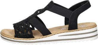 Rieker Platte Sandalen - Dames - Sleehakken - Zwart - 39 EU - Schoenen