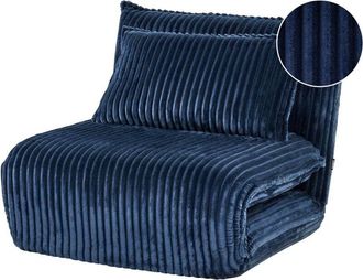 Beliani Sofa Bed Blue Corduroy Upholstery 1 Seater with Additional Cushion Sleeper Function Adjustable Backrest Armless for Kids and Adults LYSEKIL