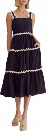 Entro Square Neck Sleeveless Midi Dress In Khaki/black