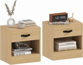 HOMCOM Homcom - Pack De 2 Mesitas De Noche Mesillas De Noche Dormitorio Con Caj&oacute;n Y Compartimento Abierto Para Sal&oacute;n 39x28x41 Cm Natural