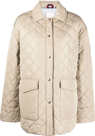 Tommy Hilfiger button-up quilted coat - women - Polyester/Polyester - XS/S - Neutrals