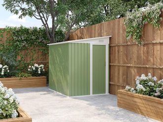 Vente-Unique Lean-To Metal Garden Shed In Sage Green Galvanised Steel 3.15 M&sup2;