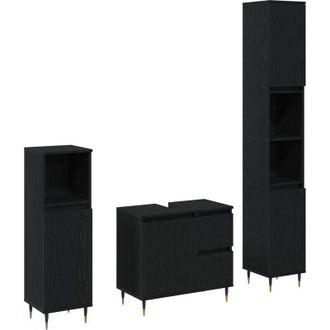 vidaXL Conjunto De Muebles De Ba&ntilde;o 3 Pcs Roble Negro 30 X 30 X 190 Cm Vidaxl