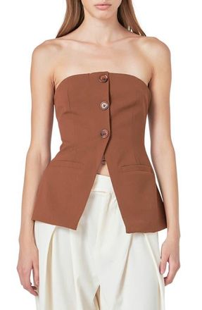 endless rose Button Strapless Top in Brown at Nordstrom, Size Small