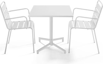 Oviala Mesa de jard&iacute;n de metal de 70 cm y 2 sillas en blanco