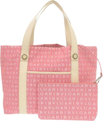 Bulgari Pink Canvas Leather Tote Bag (Pre-Owned)