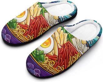 Generic Japanese Wave Ramen Noodles Cotton Slippers for Women Indoor Outdoor Slipper Slip-On Memory Foam Home Shoes