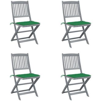 vidaXL Sillas Al Aire Libre Plegables Con Coj&iacute;n 4 Pc Acacia Masiva