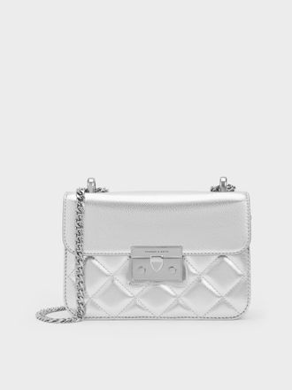 Charles & Keith Alva Metallic Quilted Chain-Handle Bag