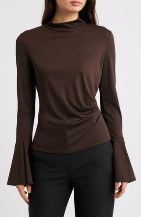 Mango Ruched Bell Sleeve Top in Brown at Nordstrom Rack, Size Medium
