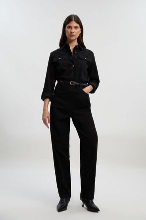 Karen Millen Womens Denim Boiler Jumpsuit - Black Cotton - Size 12 UK