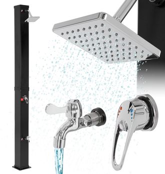 ML Design Ml-design Ducha Solar De Jard&iacute;n Negro 40l 217cm Cuadrada Agua Caliente Hasta 60&deg;c Sin Electricidad Conexi&oacute;n Para Manguera Moderno Elegante Cabezal Duc