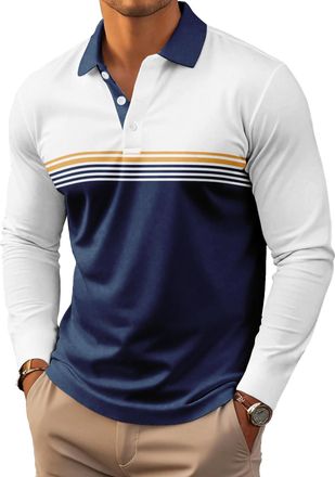 Generic Mens Polo Shirt Long Sleeve Stripe Classic Collar Casual Golf Polo Contrast T-Shirt (UK, Alpha, S, Regular, Regular, Striped Polo shirt12)