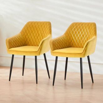 Ainpecca Dining Chairs 2pcs Velvet Kitchen Chairs Upholstered Seat with Backrest and Armrest Office chair, Yellow