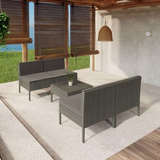 vidaXL Set De Muebles De Jard&iacute;n 5 Pzas Y Cojines Rat&aacute;n Sint&eacute;tico Gris Vidaxl