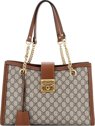 Gucci Padlock Chain GG Coated Canvas with Leather Medium tote bag - Marrone