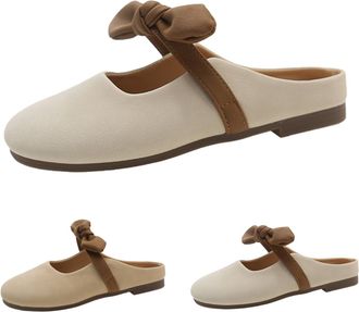 Generic Womens Bow Slippers Womens Slip On Mule Loafers Backless Low Heel Closed Toe Slippers Hollow Out Work Sliders for Commute Autumn Outdoor Sliders with 