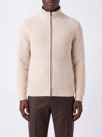 Herno Cardigan in pura lana a costine con collo alto e chiusura a zip
