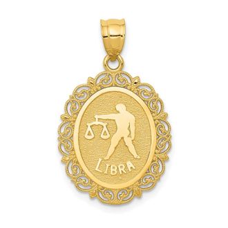 Diamond2Deal 14k Yellow Gold Solid Satin Polished Libra Zodiac Oval Pendant