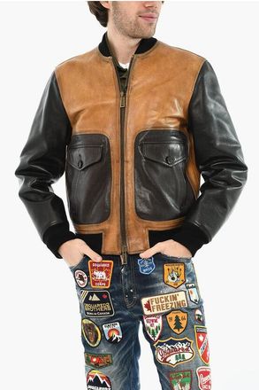 Dsquared2 Giubbotto in Pelle Martellata Bicolore taglia 48