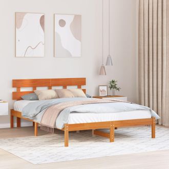 Berkfield Home Bed Frame with Headboard Wax Brown 140x200 cm Solid Wood Pine