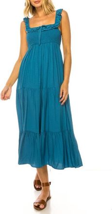 A Collective Story Ruffle Trim Swiss Dot Tiered Midi Dress in Faded Denim at Nordstrom, Size X-Large