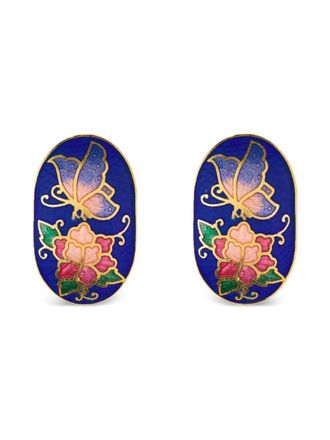 Susan Caplan Vintage Orecchini Cloisonn&eacute; a fiori anni 80 - Oro
