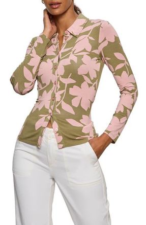 Sanctuary Dreamer Floral Knit Button-Up Shirt in Pink Silhouette at Nordstrom, Size X-Small