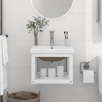 Berkfield Home Bathroom Washbasin Frame with Built-in Basin White Iron