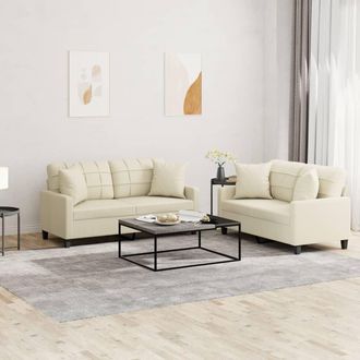 vidaXL Vidaxl - Juego De Sof&aacute;s Con Cojines 2 Piezas Cuero Sint&eacute;tico Color Crema