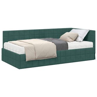 vidaXL Estructura De Cama Esquina Con Colch&oacute;n 2 Pcs Verde Terciopelo Vidaxl