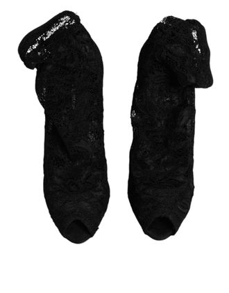 Dolce & Gabbana Womens Black Lace Stretch Heels Mid Calf Boots Shoes Nylon Elastane Viscose