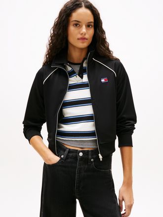 Tommy Jeans Yoga-Sweatjacke TOMMY JEANS TJW BADGE TRACK JACKET EXT, Damen, Gr. XL (42), schwarz, Sweatware, Obermaterial: 89% Polyester, 11% Elasthan, unifarben m