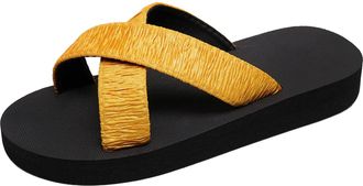 Generic Women Fashion Beach Slip On Casual Open Toe Non Slip Breathable Slippers Sandals for Outdoor Comfort (Yellow, 5.5)