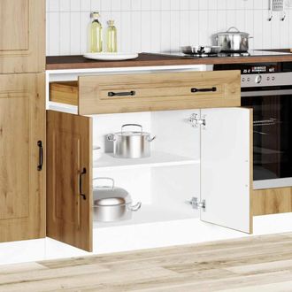Berkfield Home Kitchen Base Cabinet Kalmar Artisan Oak Engineered Wood in Brown
