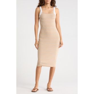 Madden Girl Stripe Ribbed Body-Con Dress in Sesame Combo at Nordstrom Rack, Size X-Large