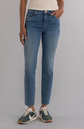 Kut from the Kloth Reese Fab Ab Raw Hem High Waist Ankle Slim Straight Leg Jeans in Major at Nordstrom, Size 14