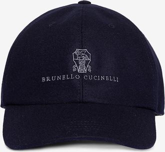Brunello Cucinelli Wollflanell-Baseballkappe mit Leder und Logostickerei
