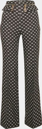 Elisabetta Franchi Black Logo All Over Jersey High Rise Flared Pants