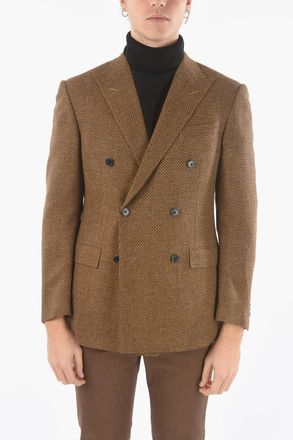 Corneliani Giacca Foderata Doppiopetto Motivo Hopsack con Tasca con Aletta Corneliani