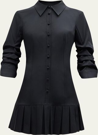 Cinq &agrave; Sept Lucilla Topstitched Pleated-Hem Mini Shirtdress