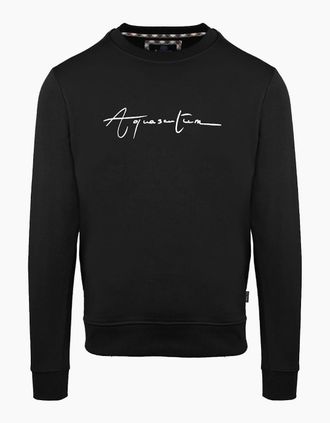 Aquascutum Mens Crew Neck Ribbed Collar Long Sleeve Sweatshirt - Black - Size: 2X large